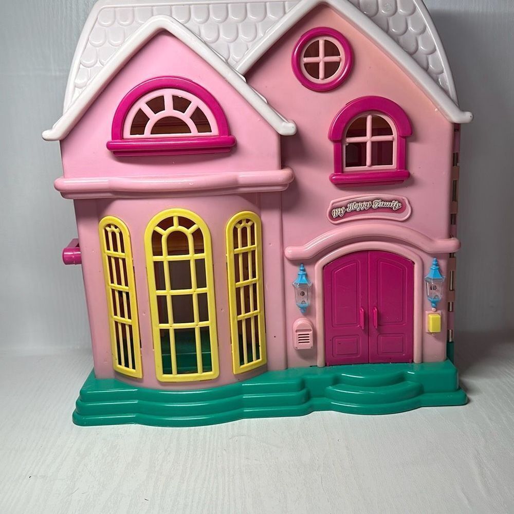 My Happy Family Pink Cottage 2 Level Dollhouse‎ Working Doorbell